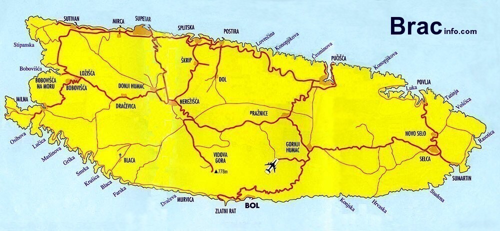 mapa chorvatska brač Mapa ostrov Brač   BRAC Info.  Chorvatsko mapa chorvatska brač